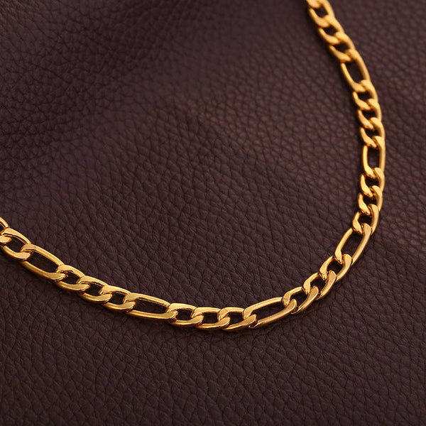 Factory direct sales European and American hip hop jewelry 6MM plated 18K gold necklace AliExpress 3 to 1 Figaro chain wholesale Glossy.pk