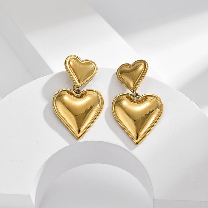 European and American cross-border wholesale double layer love butterfly pendant stud earrings stainless steel plated 18K gold plating versatile gradient earrings 21 Glossy.pk
