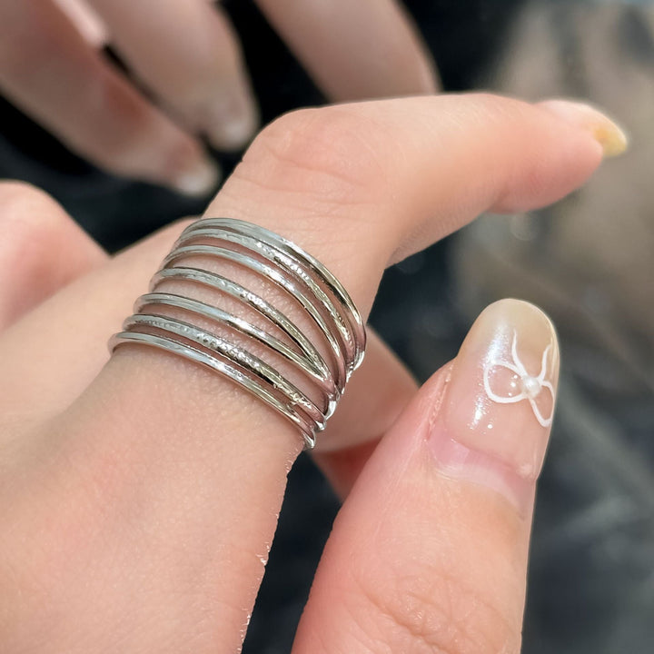 Niche designer ring men and women trendy open index finger ring personality simple metal ring titanium steel does not fade Glossy.pk