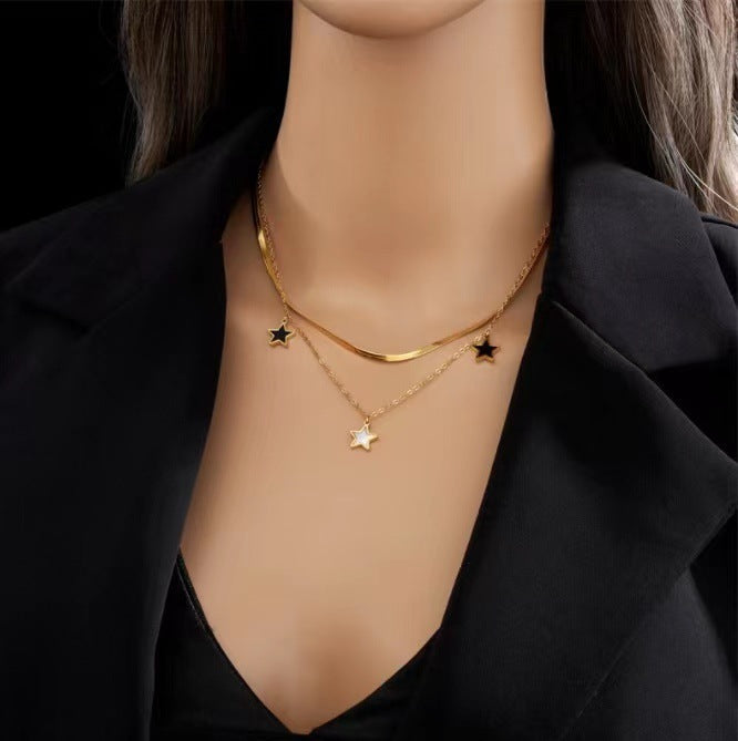 Pentagram shell necklace bracelet women's light luxury sense of luxury ins niche design simple double clavicle chain bracelet Glossy.pk
