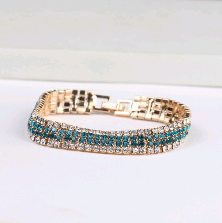 New Bracelet Women's European and American Fashion Full Diamond Small Roman Bracelet Personality Color Block Four Row Diamond Bracelet Jewelry Wholesale