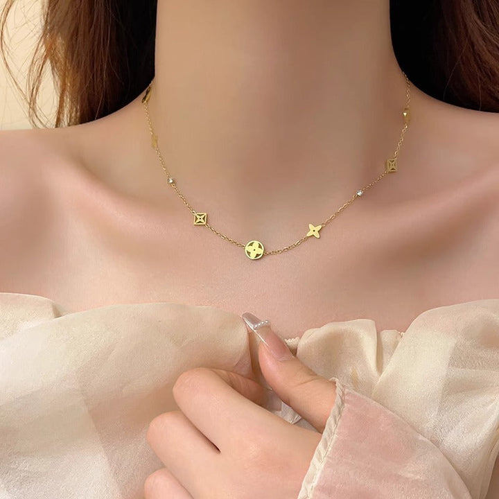 Titanium steel emerald geometric necklace high-grade cold style clavicle necklace fashion temperament accessories do not fade 34 Glossy.pk