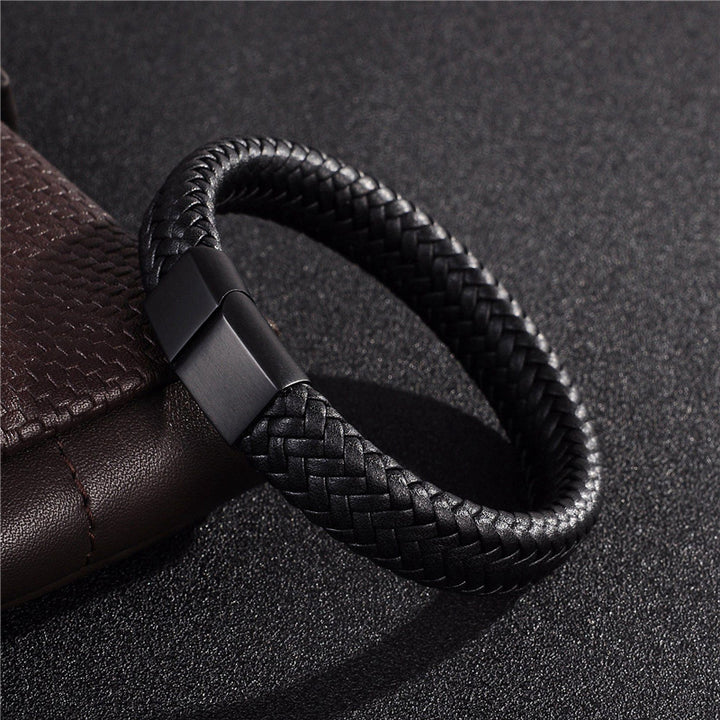 European and American temu cross-border hot selling men's leather magnetic buckle head bracelet retro simple woven mesh bracelet bracelet