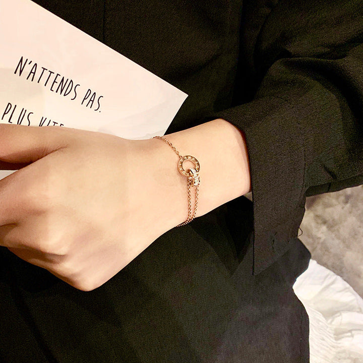 Cross-border, European and American hot-selling style, heart-shaped double-layered new bracelet, stainless steel, fashion hand jewelry, versatile and trendy with 28 Glossy.pk