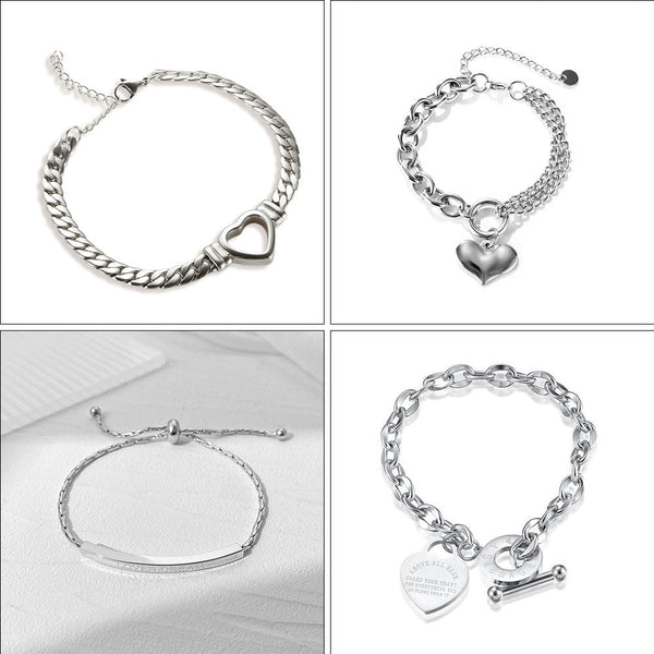 Cross-border European and American hot-selling style love heart shape double-layer new bracelet stainless steel fashion hand jewelry versatile fashion with 25 Glossy.pk