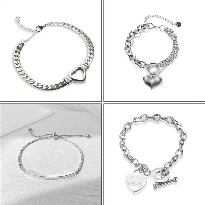 Cross-border European and American hot-selling style love heart shape double-layer new bracelet stainless steel fashion hand jewelry versatile fashion with 25 Glossy.pk
