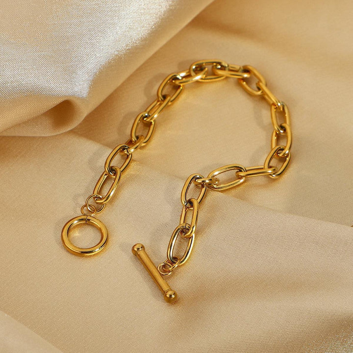 European and American new ins fashion and versatile 18K gold-plated stainless steel bracelet women's retro gold OT clasp bracelet bracelet Glossy.pk