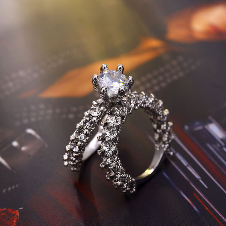 Cross-border new temu hot selling jewelry European and American ladies round diamond six-prong set fashion pair ring full diamond ring Glossy.pk