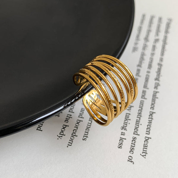 Niche designer ring men and women trendy open index finger ring personality simple metal ring titanium steel does not fade Glossy.pk