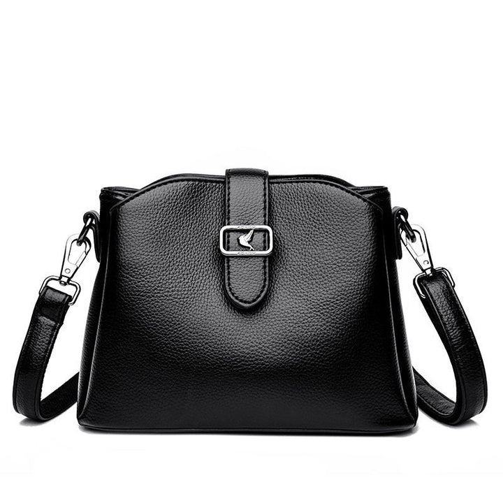 Three-layer bucket bag women's 2023 new trendy simple crossbody bag, leather soft leather casual small bag, fashion shoulder bag Glossy.pk