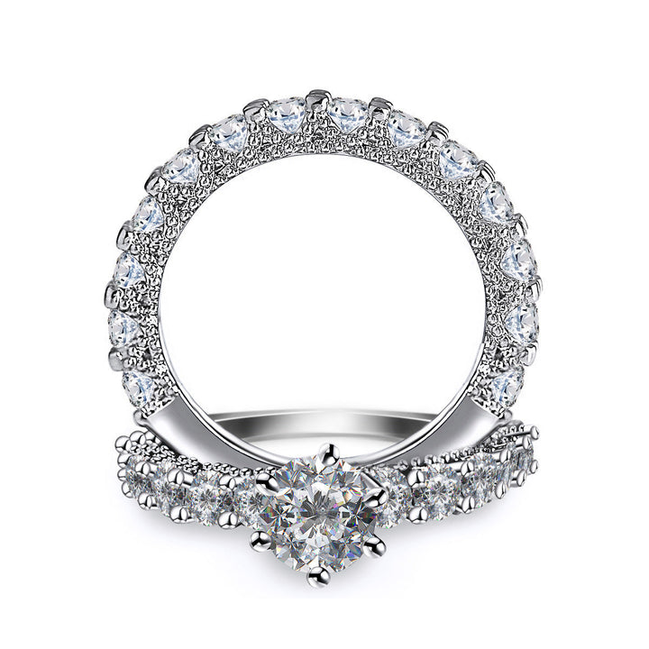 Cross-border new temu hot selling jewelry European and American ladies round diamond six-prong set fashion pair ring full diamond ring Glossy.pk
