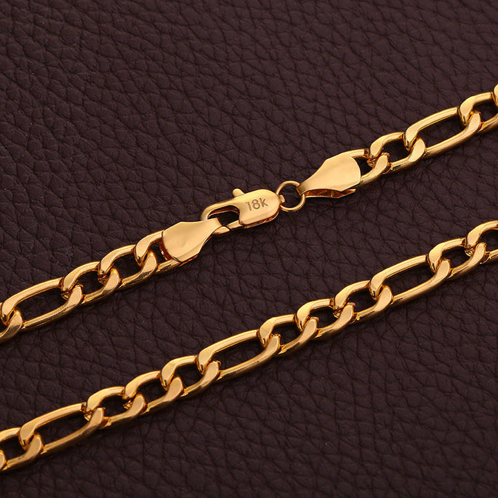 Factory direct sales European and American hip hop jewelry 6MM plated 18K gold necklace AliExpress 3 to 1 Figaro chain wholesale Glossy.pk