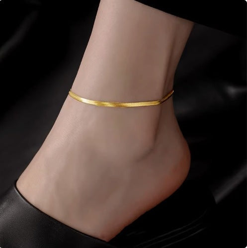 2024 new 18K gold high-end gold snake bone chain anklet, women's ins, cold wind, simple forest, does not fade Glossy.pk