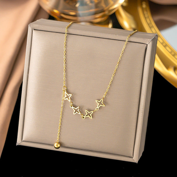 Titanium steel emerald geometric necklace high-grade cold style clavicle necklace fashion temperament accessories do not fade 34 Glossy.pk