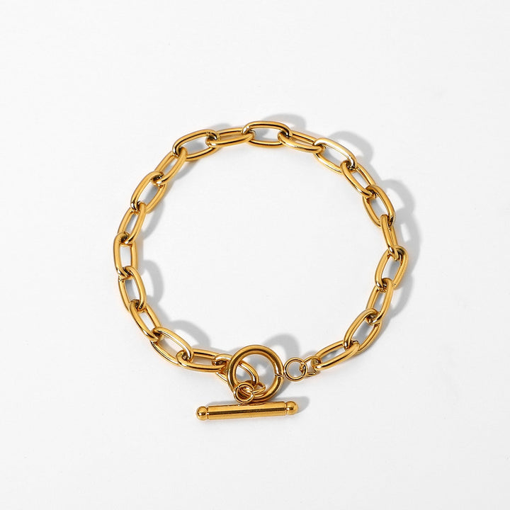 European and American new ins fashion and versatile 18K gold-plated stainless steel bracelet women's retro gold OT clasp bracelet bracelet Glossy.pk