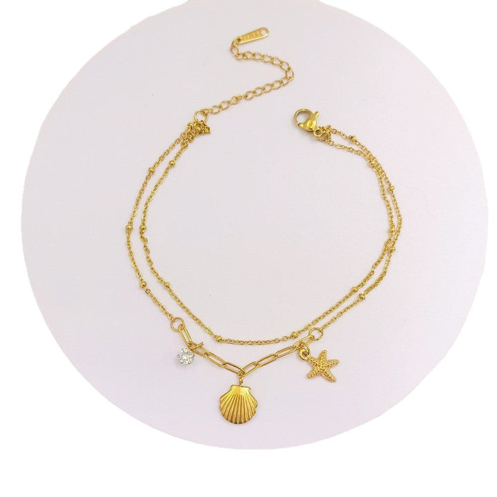 Sense of luxury, delicate shell claw diamond, starfish, titanium steel anklet, sweet ocean style, new ankle and foot chain 22 Glossy.pk