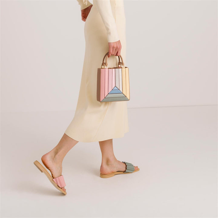 Multicolor Vegan Leather Hand & Shoulder Bag - Color Block Crossbody with Detachable Strap Glossy.pk