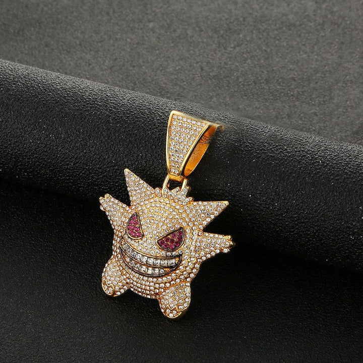 Zhongyi cross-border European and American hip hop elf cartoon funny necklace micro inlaid purple zircon pendant factory wholesale Glossy.pk