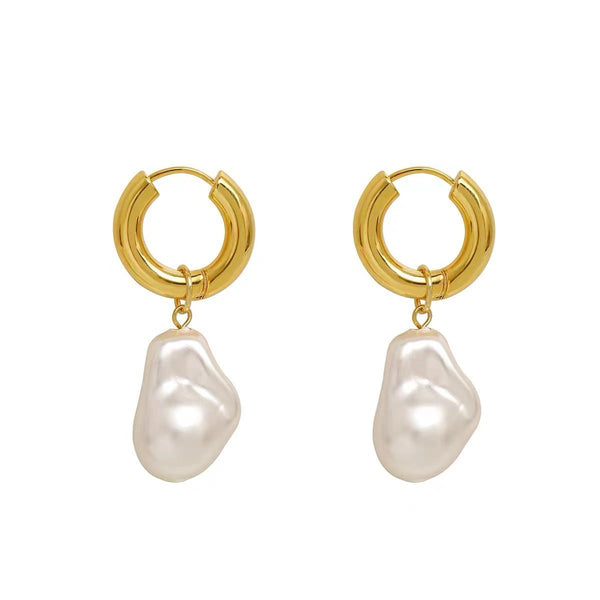 European and American cross-border wholesale retro high-grade irregular pearl necklace titanium steel earrings net red long earrings do not fade Glossy.pk