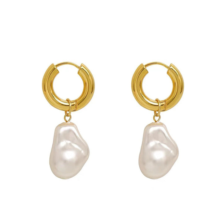 European and American cross-border wholesale retro high-grade irregular pearl necklace titanium steel earrings net red long earrings do not fade Glossy.pk