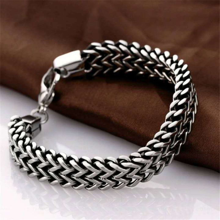 ZHONGYI EUROPEAN AND AMERICAN HIP HOP TITANIUM STEEL DOUBLE-ROW SINGLE-ROW BRACELET POSITIVE AND NEGATIVE MESH 5X10MM STAINLESS STEEL BRACELET WHOLESALE Glossy.pk