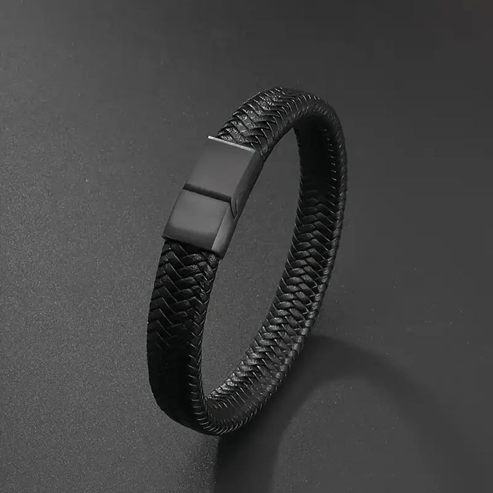 European and American temu cross-border hot selling men's leather magnetic buckle head bracelet retro simple woven mesh bracelet bracelet