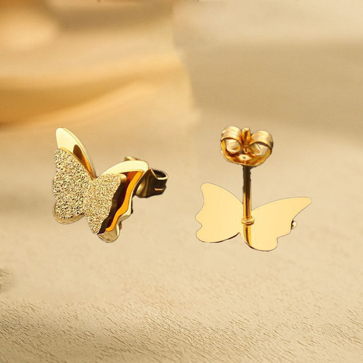 European and American cross-border earrings wholesale love butterfly letter earrings stainless steel light luxury exaggerated sense of luxury does not fade 18 Glossy.pk