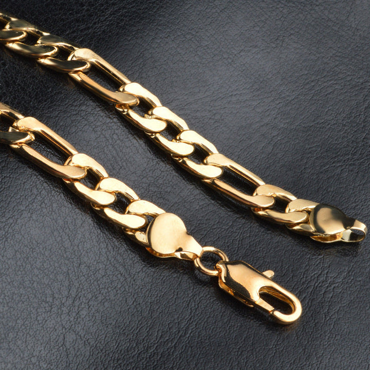 Factory direct sales European and American hip hop jewelry 6MM plated 18K gold necklace AliExpress 3 to 1 Figaro chain wholesale Glossy.pk