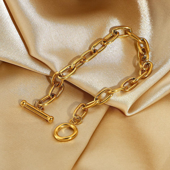 European and American new ins fashion and versatile 18K gold-plated stainless steel bracelet women's retro gold OT clasp bracelet bracelet Glossy.pk