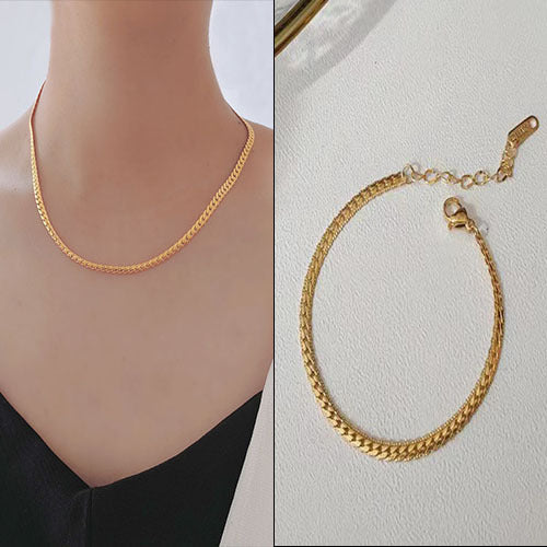 Simple snake bone chain titanium steel necklace female niche design high-end 18k gold Internet celebrity with hip-hop style jewelry Glossy.pk