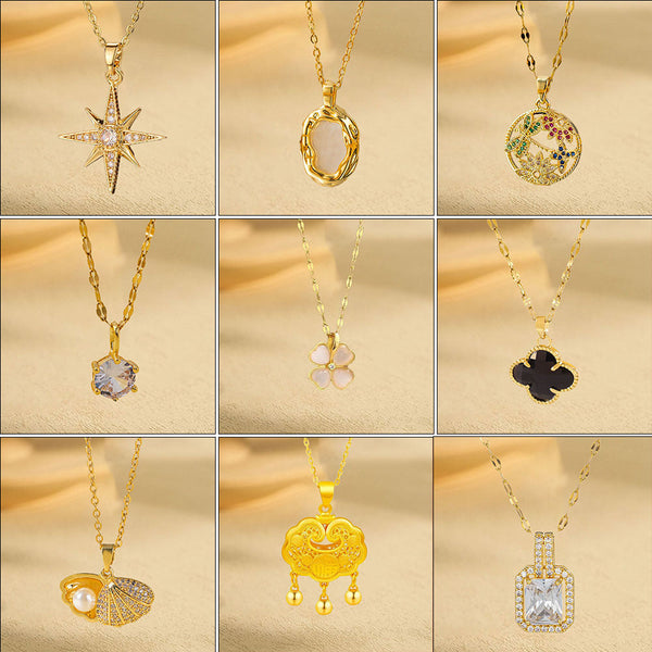 European and American cross-border wholesale high-quality temperament titanium steel necklace does not fade full diamond pendant jewelry wholesale stainless steel 13 Glossy.pk