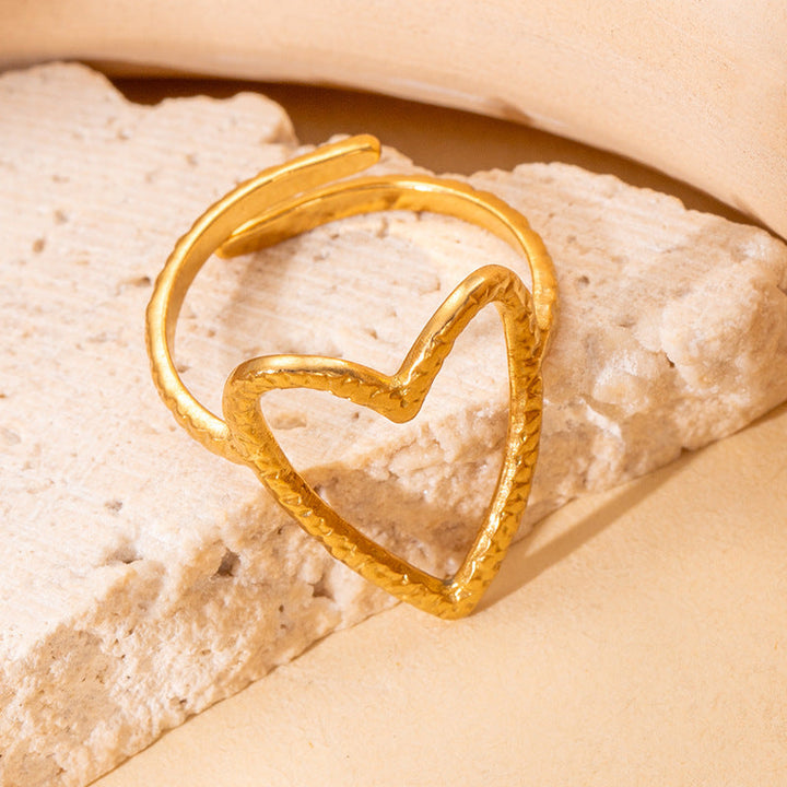 Europe and America wholesale personality exaggerated stainless steel love ring INS wind 18K gold plated ring opening adjustable ring Glossy.pk
