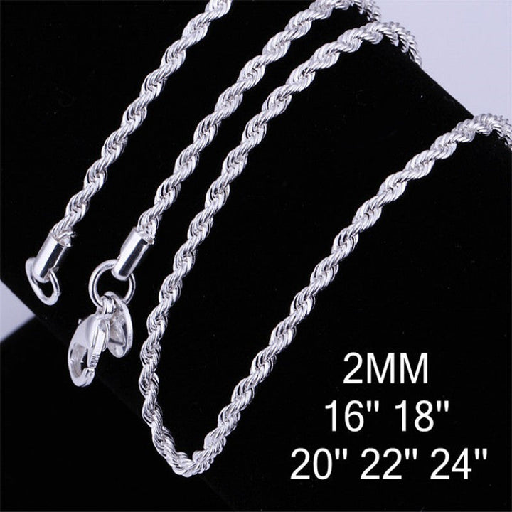 Cross-border TEMU hot sale European and American trend jewelry twist necklace silver-plated 2MM flash twist rope necklace twist chain wholesale Glossy.pk