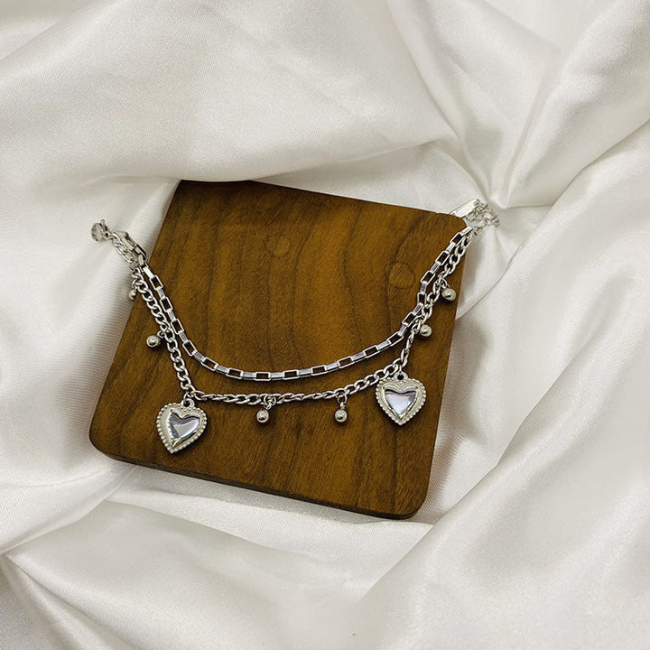 Cross-border European and American hot-selling style love heart shape double-layer new bracelet stainless steel fashion hand jewelry versatile fashion with 25 Glossy.pk
