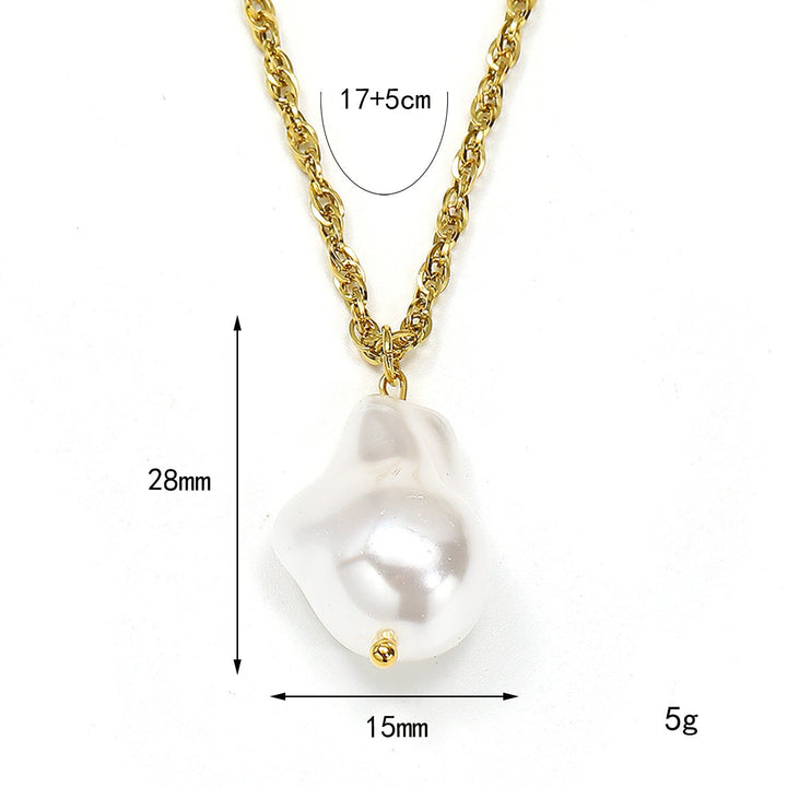 European and American cross-border wholesale retro high-grade irregular pearl necklace titanium steel earrings net red long earrings do not fade Glossy.pk