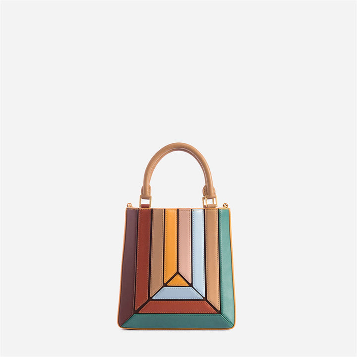 Multicolor Vegan Leather Hand & Shoulder Bag - Color Block Crossbody with Detachable Strap Glossy.pk