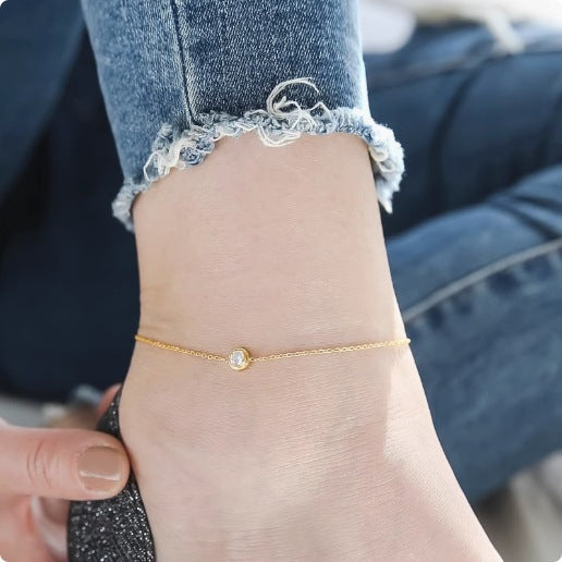 Mini single diamond titanium steel necklace one diamond bracelet fashion simple foot chain sexy non-fading titanium steel anklet set Glossy.pk