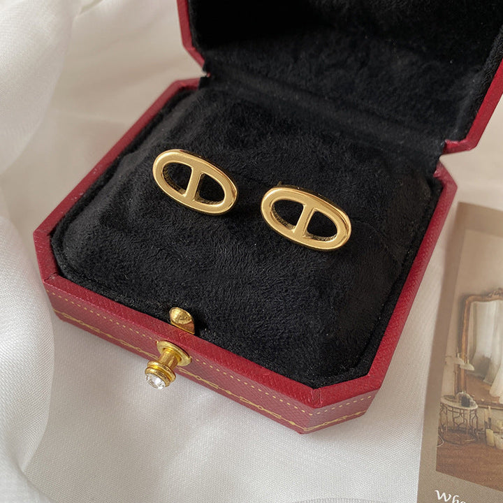 French retro earrings high-end non-fading titanium steel haoshi earrings women's personality European and American earrings jewelry wholesale Glossy.pk