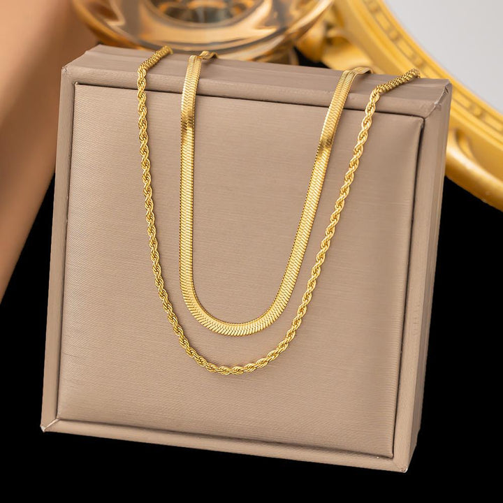 European and American cross-border Internet celebrities with the same blade chain, flat snake chain, twist chain, double-layer necklace, design sense necklace, wholesale women's 32 Glossy.pk