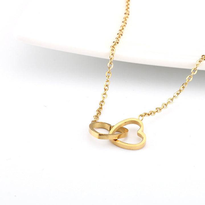 Fashion clavicle chain heart to heart double circle necklace double peach heart love pendant necklace women's ins personality fashion jewelry women Glossy.pk