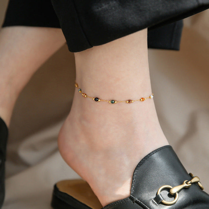 Sense of luxury, delicate shell claw diamond, starfish, titanium steel anklet, sweet ocean style, new ankle and foot chain 22 Glossy.pk