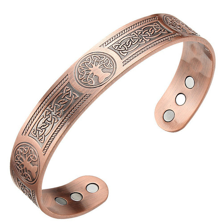 temu hot selling cross-border magnet vintage bracelet tree of life pattern arrangement magnetic bronze bracelet for men and women Glossy.pk