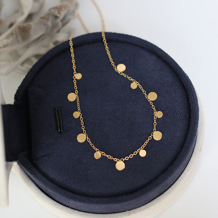 Super beauty spot clavicle chain geometric round square pear-shaped temperament small necklace titanium steel plated 18K gold wholesale Glossy.pk