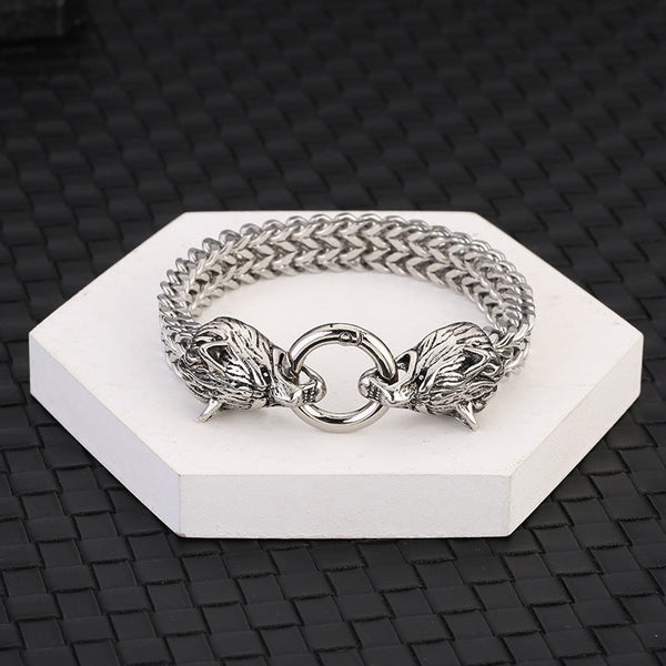 Cross-border AliExpress European and American stainless steel men's bracelets, titanium steel hip-hop bracelets, Nordic domineering wolf head Viking chains Glossy.pk