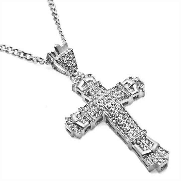 TEMU Hot Sale Cuban Chain Male European and American Hip Hop Full Diamond Vintage Hollow Cross Pendant Necklace Female Factory Direct Sales Glossy.pk