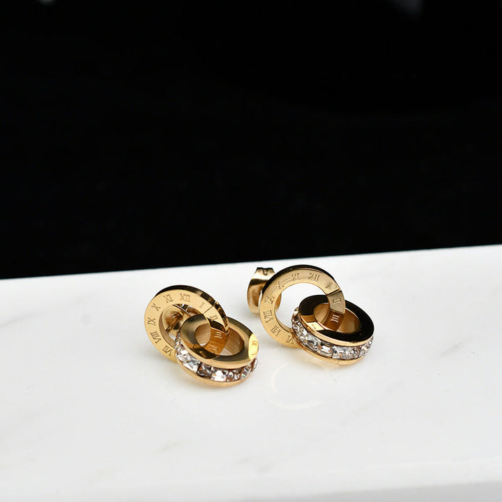 European and American cross-border wholesale double layer love butterfly pendant stud earrings stainless steel plated 18K gold plating versatile gradient earrings 21 Glossy.pk