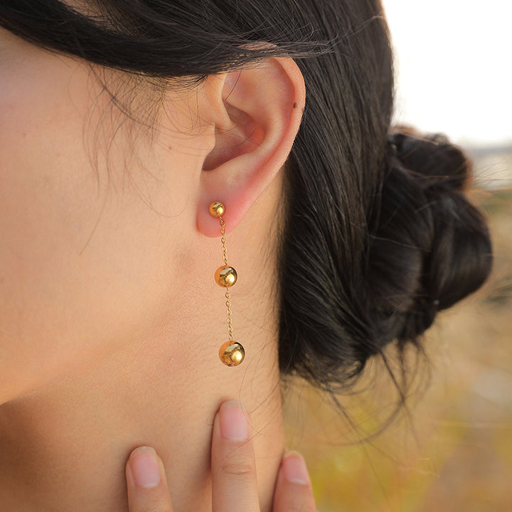 European and American net red ins wind 18K stainless steel three sizes bead pendant earrings do not fade color versatile earrings wholesale