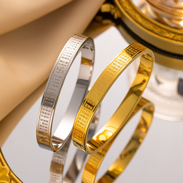 European and American cross-border new wholesale 8mm swastika gold bracelet stainless steel Vietnamese swastika buckle open bracelet women Glossy.pk