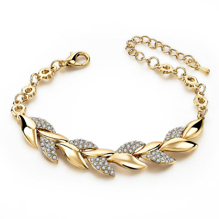 Sino-Iran cross-border jewelry 18K gold leaf bracelet European and American fashion wedding jewelry women's diamond bracelet wholesale Glossy.pk