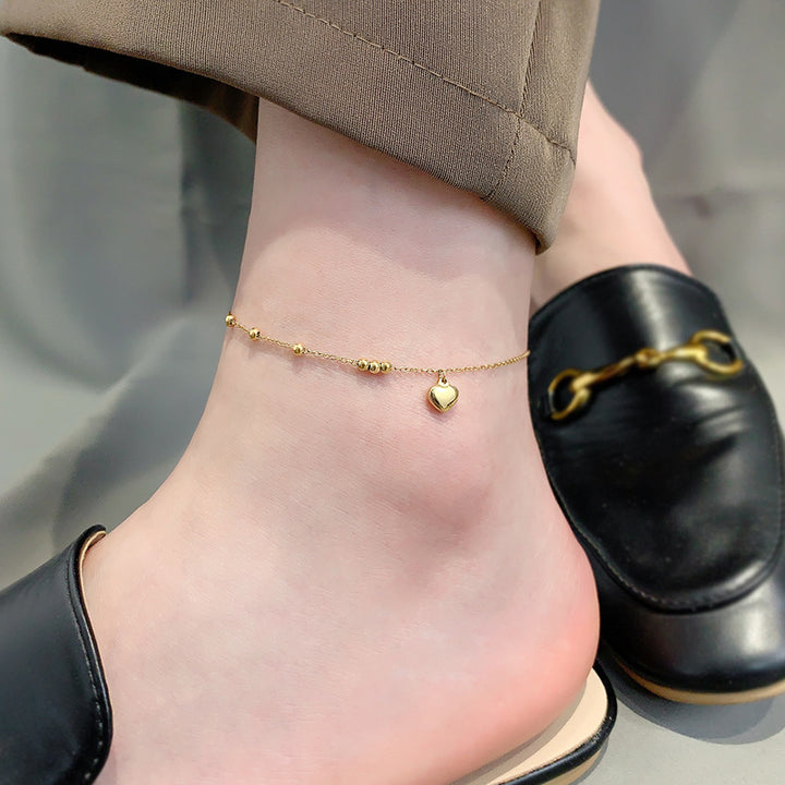 18K gold love bead anklet women's light luxury ins wind foot chain hypoallergenic simple cold wind factory direct sales